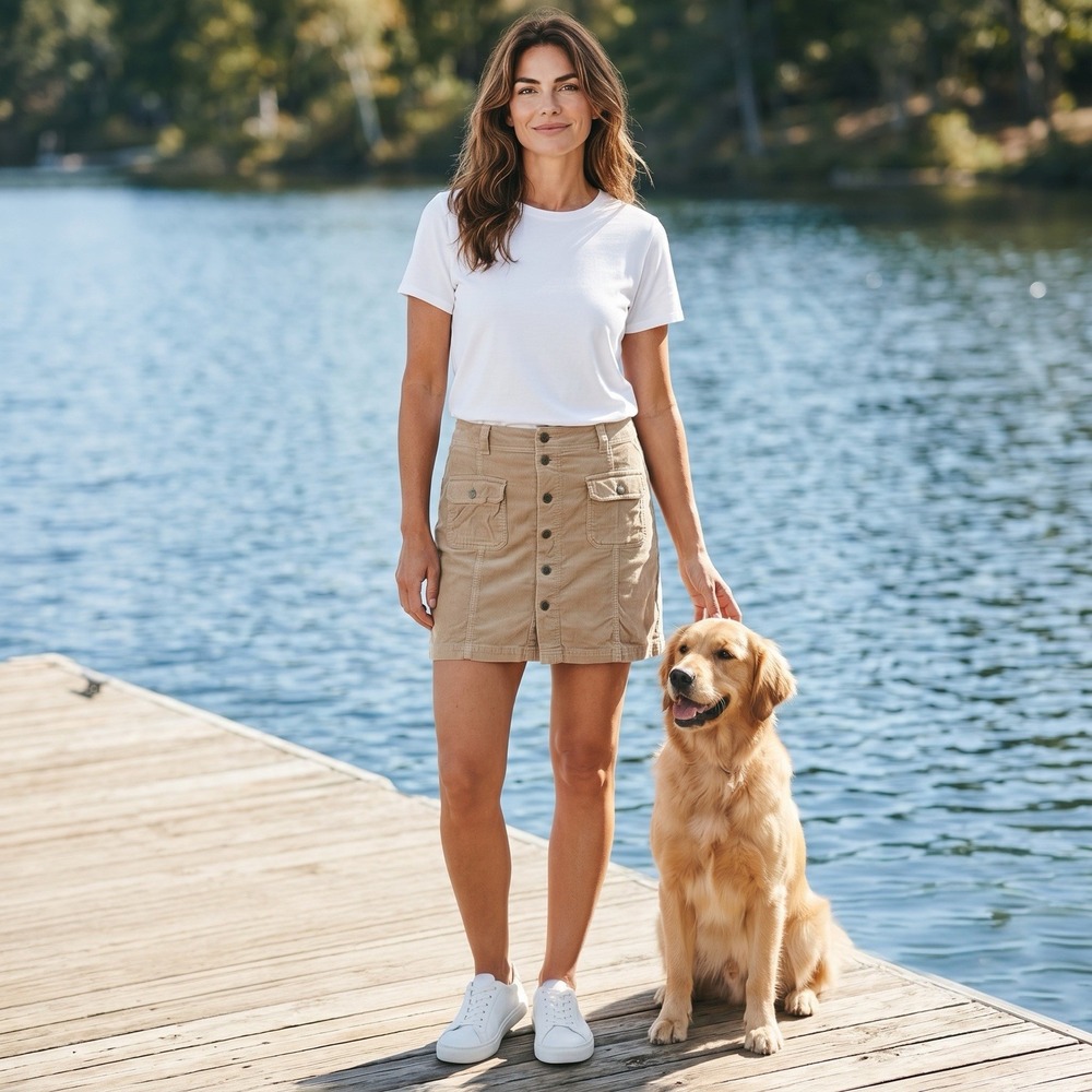 Tommy Hilfiger Jeans Corduroy Snap Front Mini Skirt Sz 14 Beige Utility Skirt - Picture 1 of 8